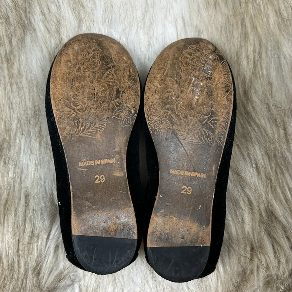David Charles Girls Black Velvet Flats Sz 29 Gold Dress Shoes Designer